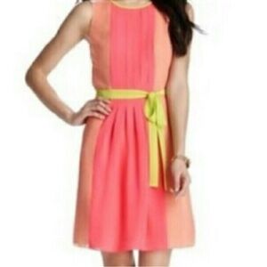 LOFT Pink and Orange Colorblock Midi Dress